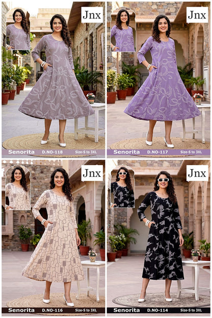 Senorita Jnx Rayon 22Kg A-Line Kurti Exporter Ahmedabad