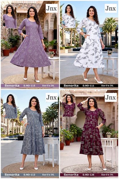 Senorita Jnx Rayon 22Kg A-Line Kurti Exporter Ahmedabad