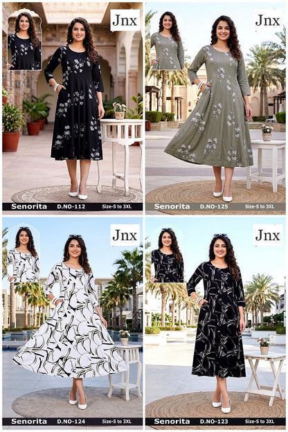 Senorita Jnx Rayon 22Kg A-Line Kurti Exporter Ahmedabad