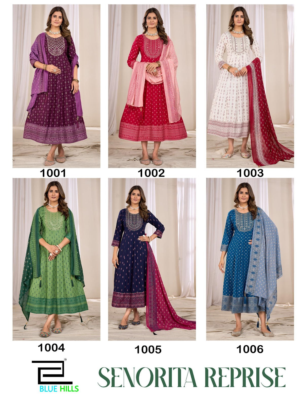 Senorita Reprise Blue Hills Rayon 14Kg Kurti Dupatta Set Supplier