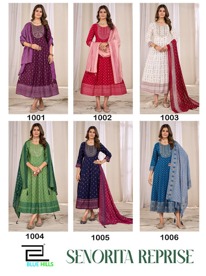 Senorita Reprise Blue Hills Rayon 14Kg Kurti Dupatta Set Supplier