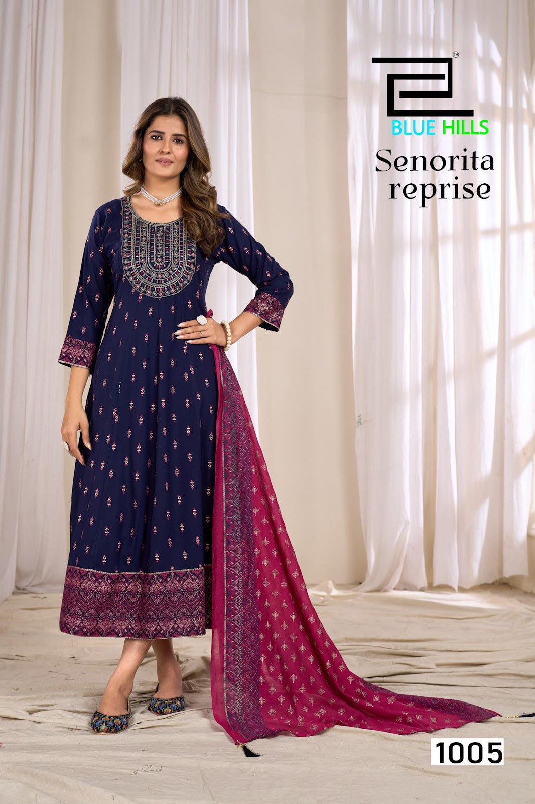 Senorita Reprise Blue Hills Rayon 14Kg Kurti Dupatta Set Supplier