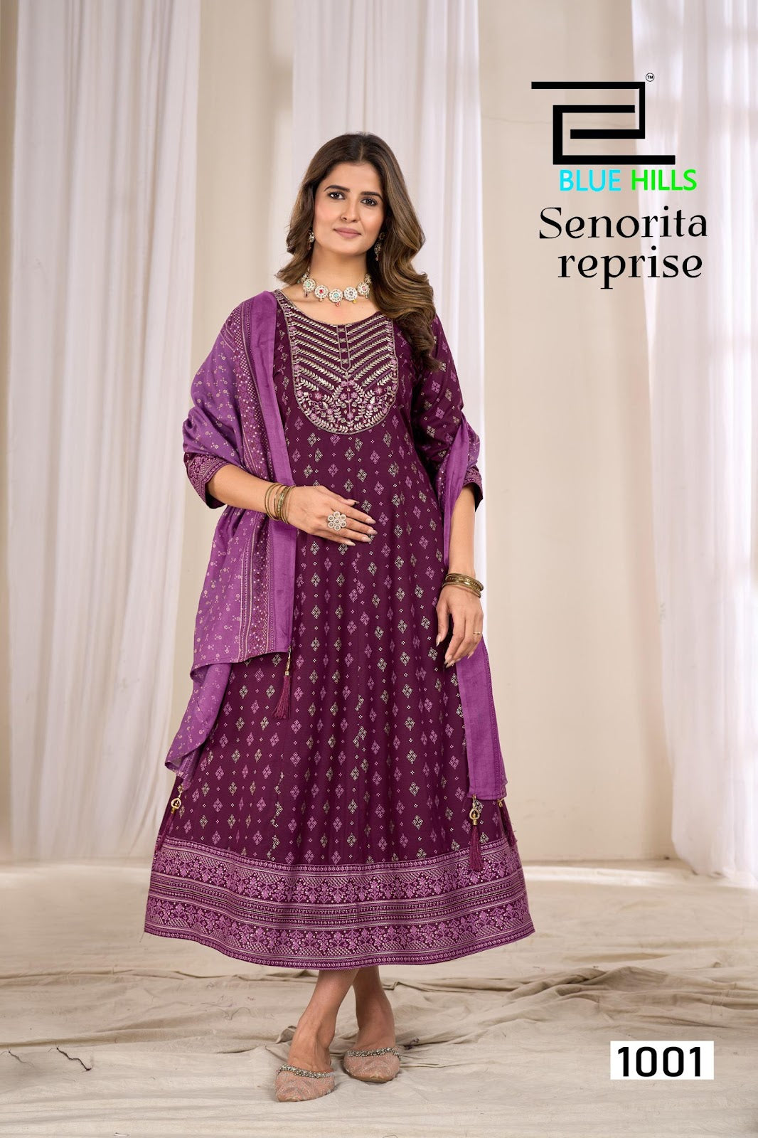 Senorita Reprise Blue Hills Rayon 14Kg Kurti Dupatta Set Supplier