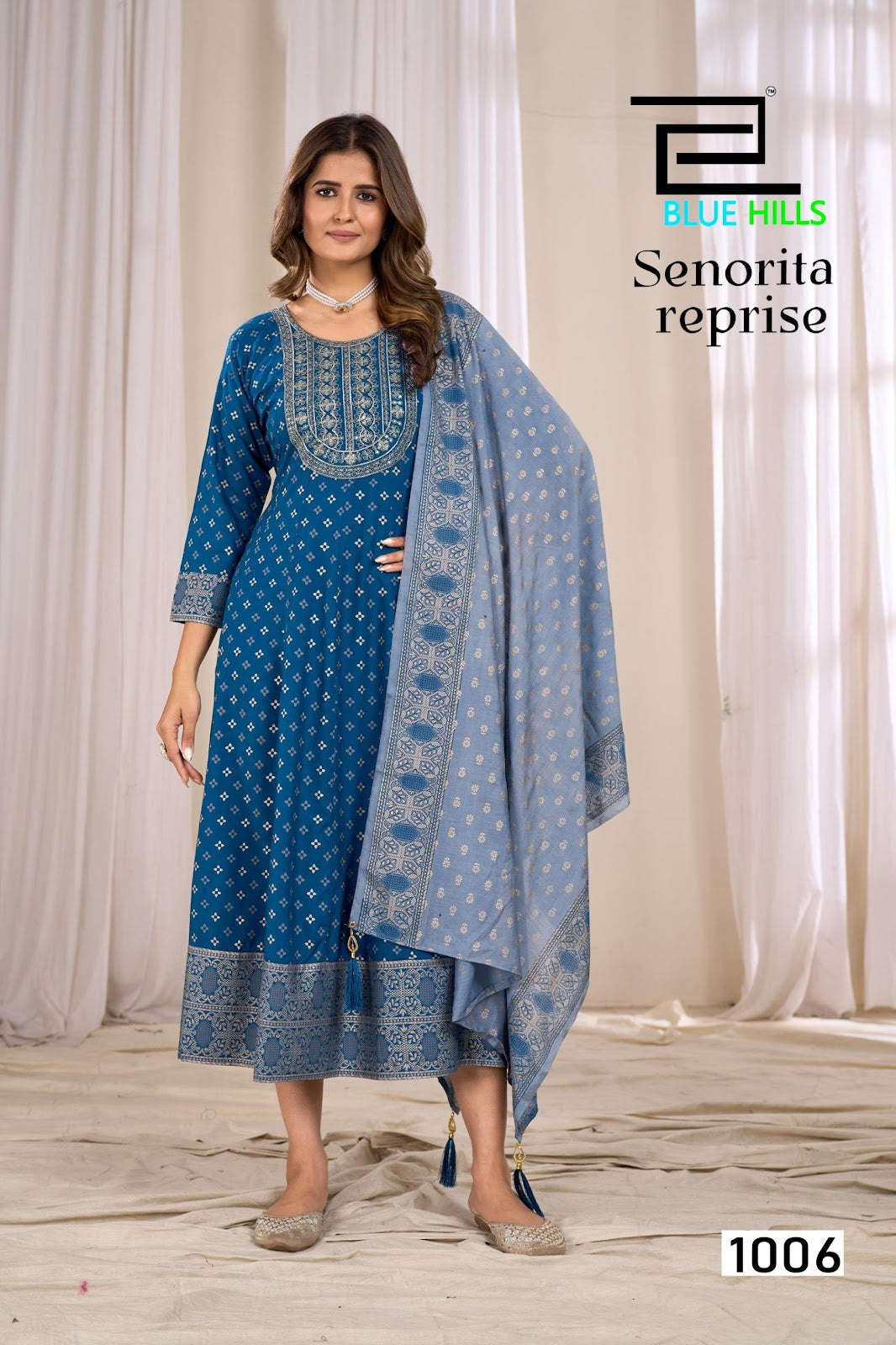 Senorita Reprise Blue Hills Rayon 14Kg Kurti Dupatta Set Supplier