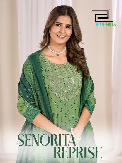 Senorita Reprise Blue Hills Rayon 14Kg Kurti Dupatta Set Supplier