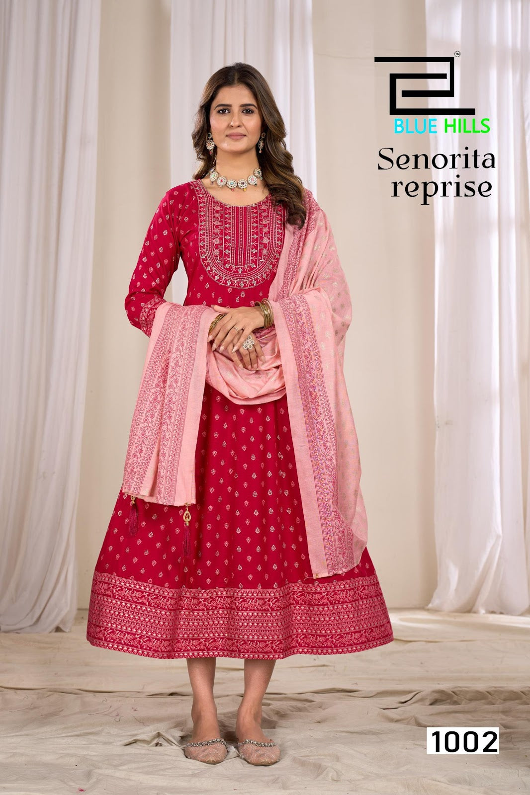 Senorita Reprise Blue Hills Rayon 14Kg Kurti Dupatta Set Supplier