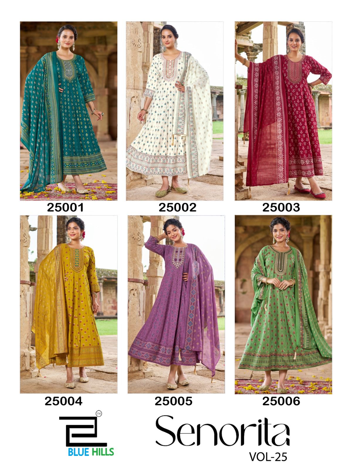 Senorita Vol 25 Blue Hills Rayon 14Kg Kurti Dupatta Set Wholesaler India
