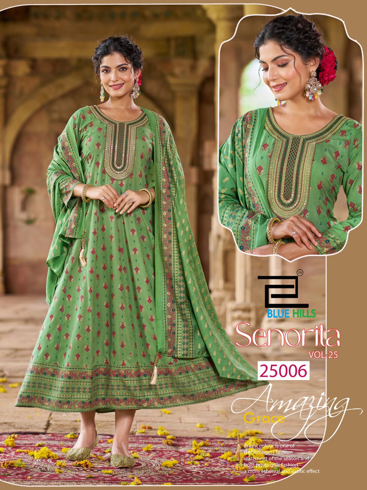 Senorita Vol 25 Blue Hills Rayon 14Kg Kurti Dupatta Set Wholesaler India