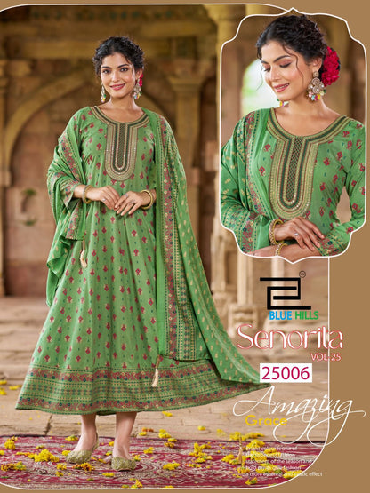 Senorita Vol 25 Blue Hills Rayon 14Kg Kurti Dupatta Set Wholesaler India