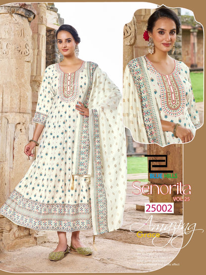 Senorita Vol 25 Blue Hills Rayon 14Kg Kurti Dupatta Set Wholesaler India