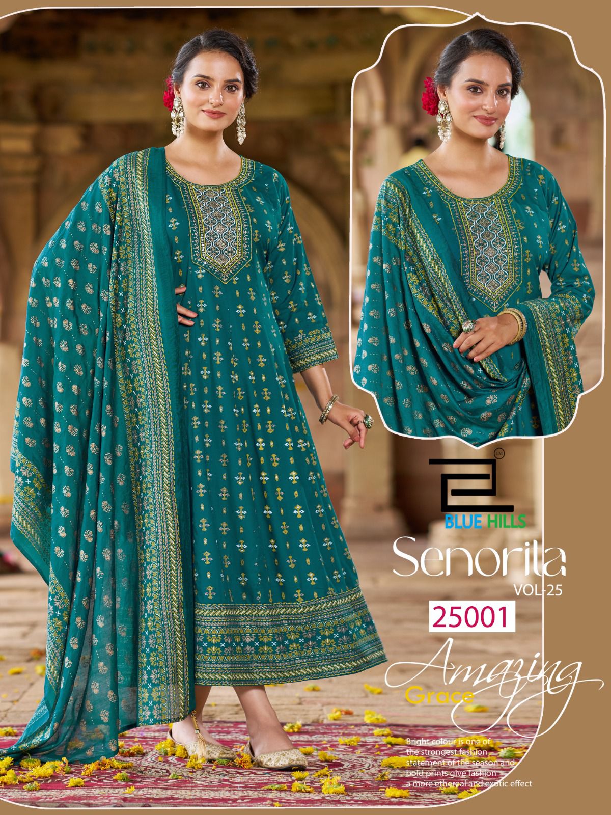 Senorita Vol 25 Blue Hills Rayon 14Kg Kurti Dupatta Set Wholesaler India