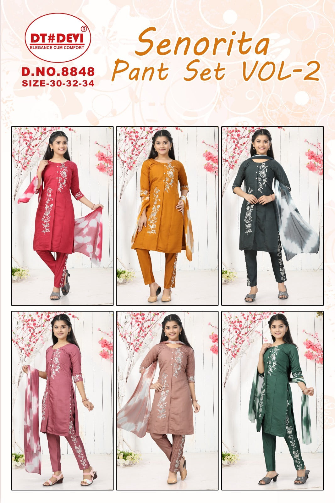 Senorita Vol 2 8848 Dt Devi Roman Silk Girls Readymade Pant Suits Wholesaler