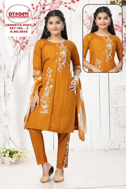 Senorita Vol 2 8848 Dt Devi Roman Silk Girls Readymade Pant Suits Wholesaler