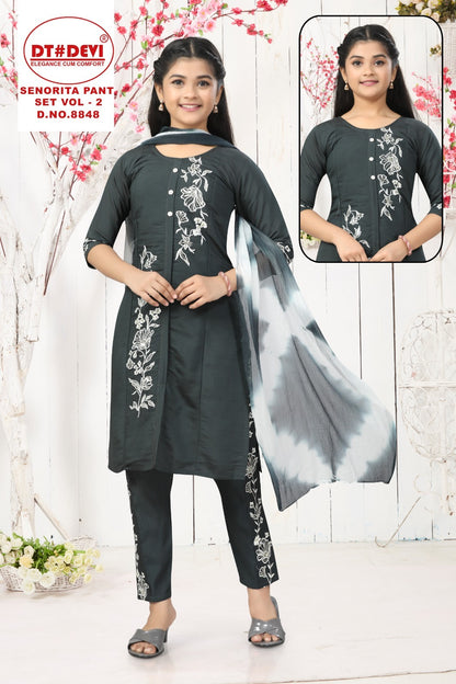 Senorita Vol 2 8848 Dt Devi Roman Silk Girls Readymade Pant Suits Wholesaler