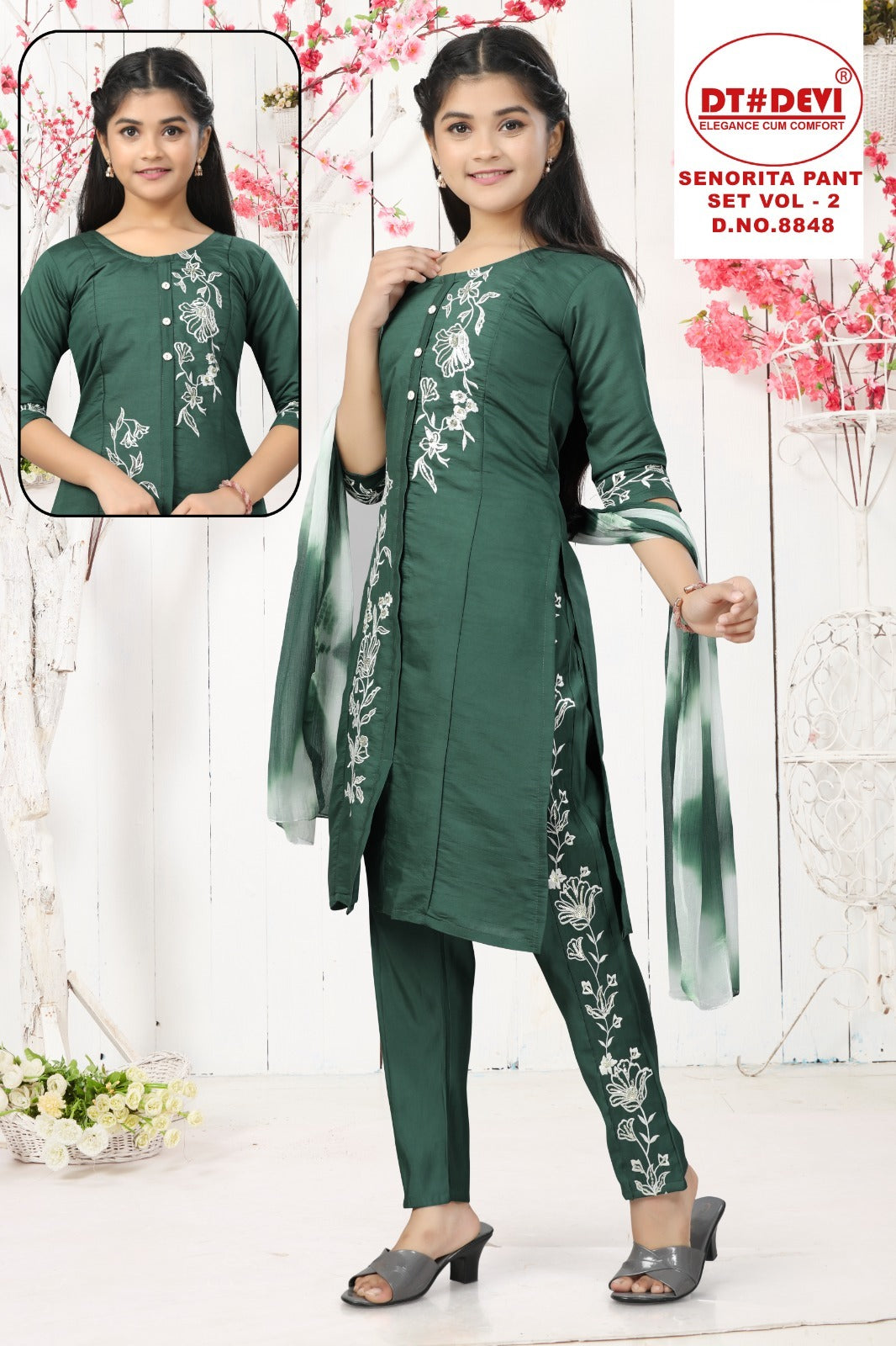 Senorita Vol 2 8848 Dt Devi Roman Silk Girls Readymade Pant Suits Wholesaler