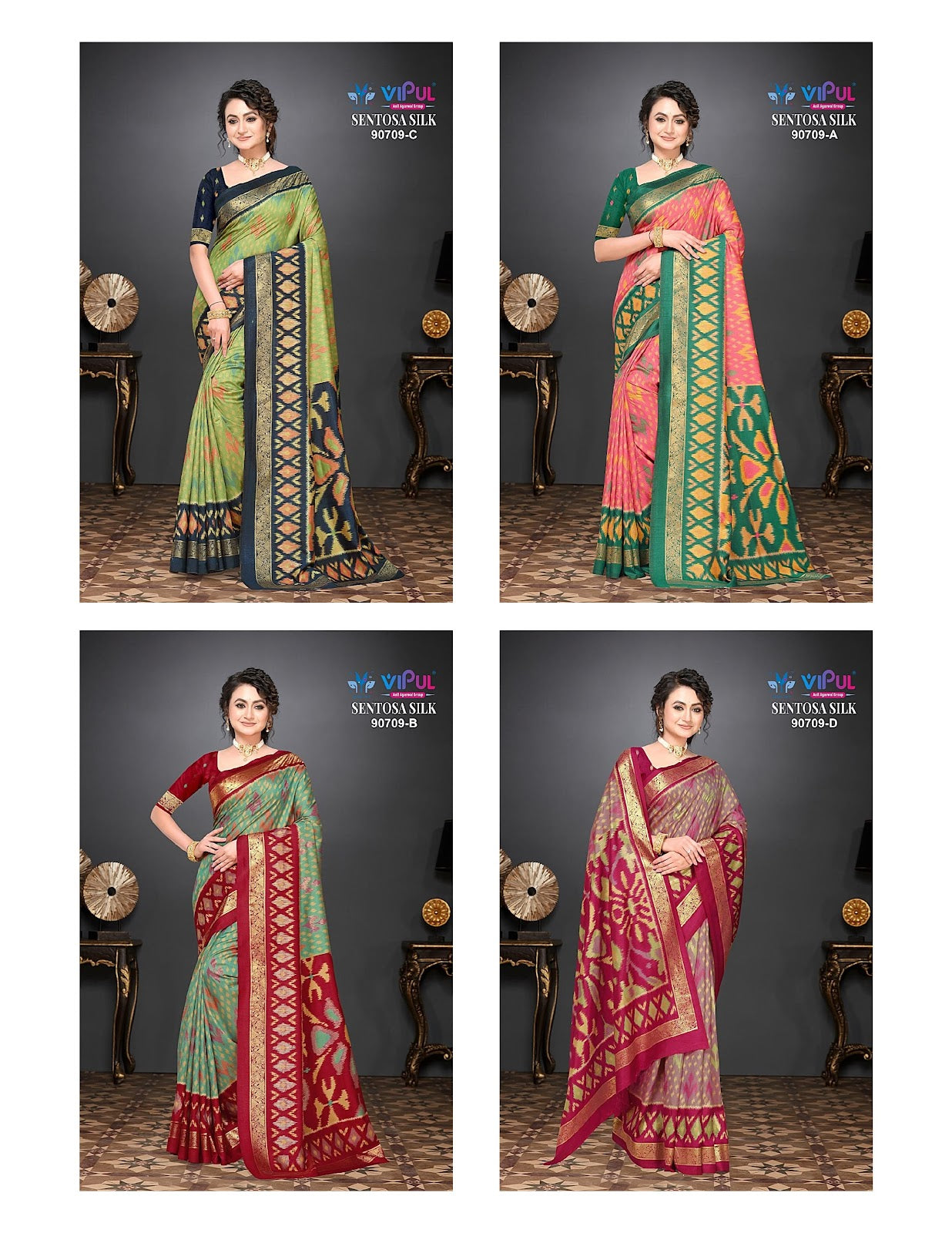Sentosa Silk 90709 Vipul Soft Silk Sarees Wholesale Rate