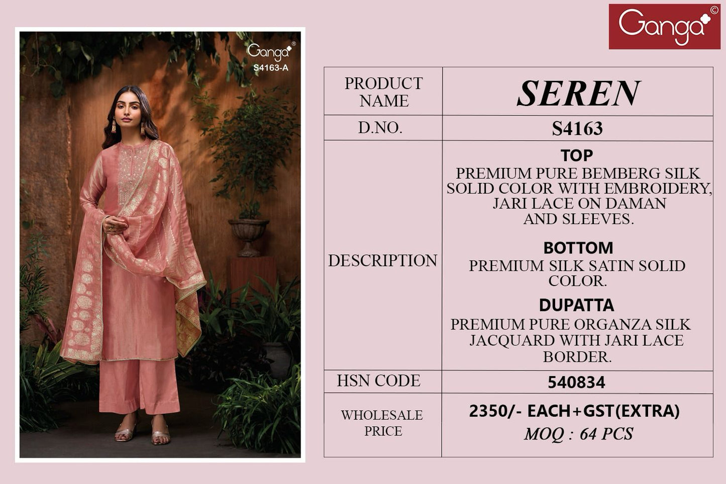 Seren 4163 Ganga Bemberg Silk Pant Style Suits Manufacturer Ahmedabad