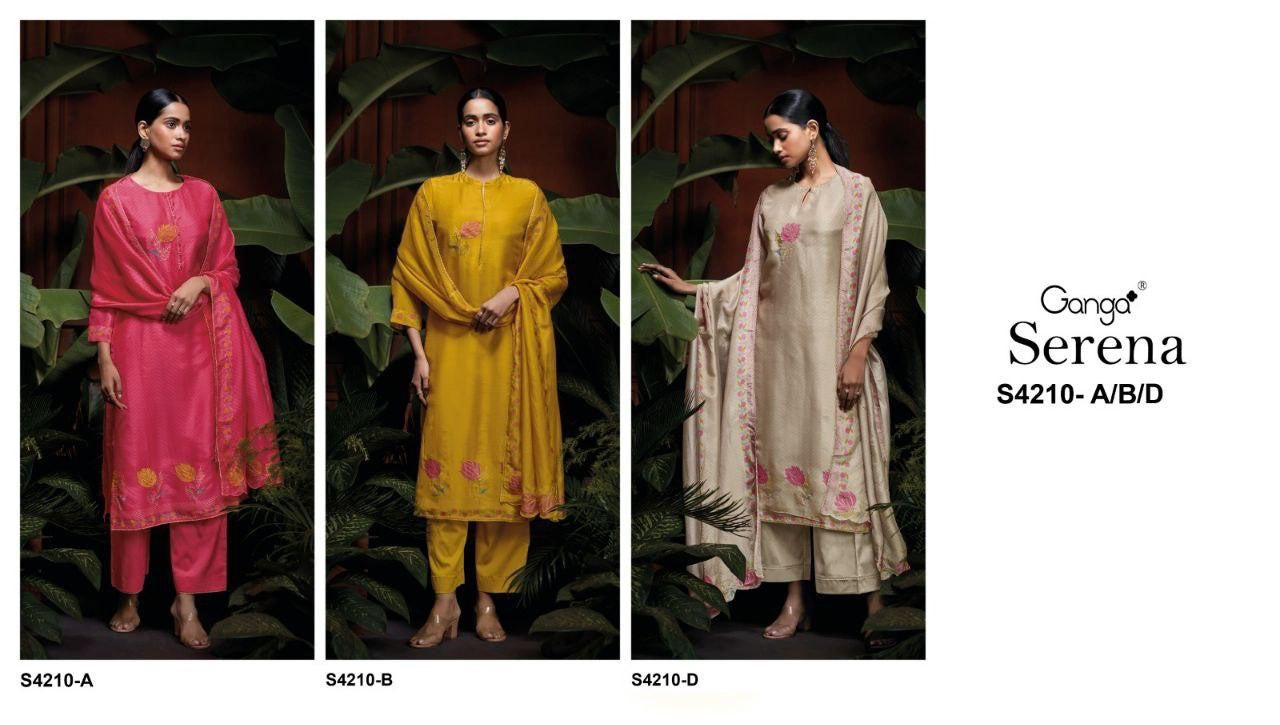 Serena 4210 Ganga Bemberg Silk Plazzo Style Suits Exporter Ahmedabad