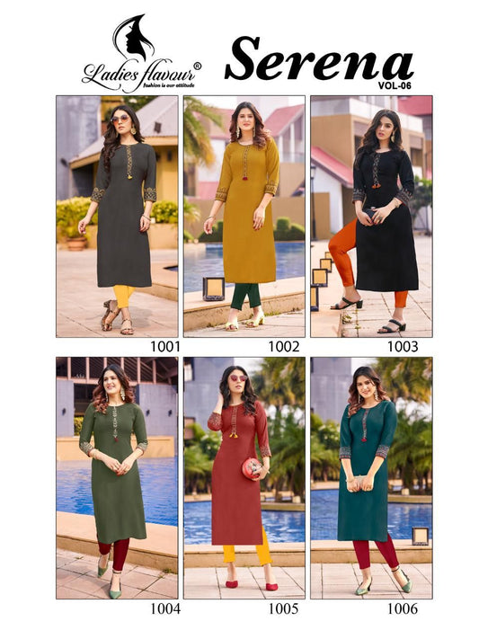 Serena Vol 6 Ladies Flavour Rayon 14Kg Long Straight Kurti Manufacturer India