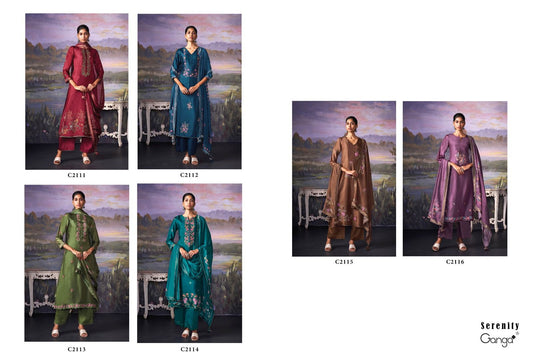 Serenity C2111-C2116 Ganga Russian Silk Plazzo Style Suits Exporter India