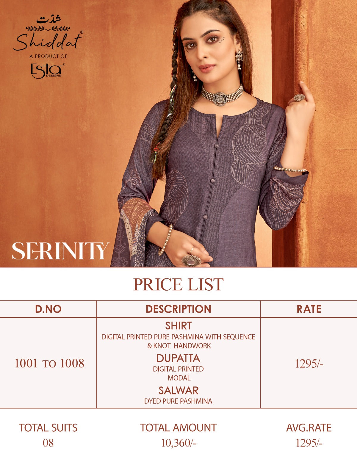 Serenity Shiddat Esta Designs Pashmina Suits Wholesale Price