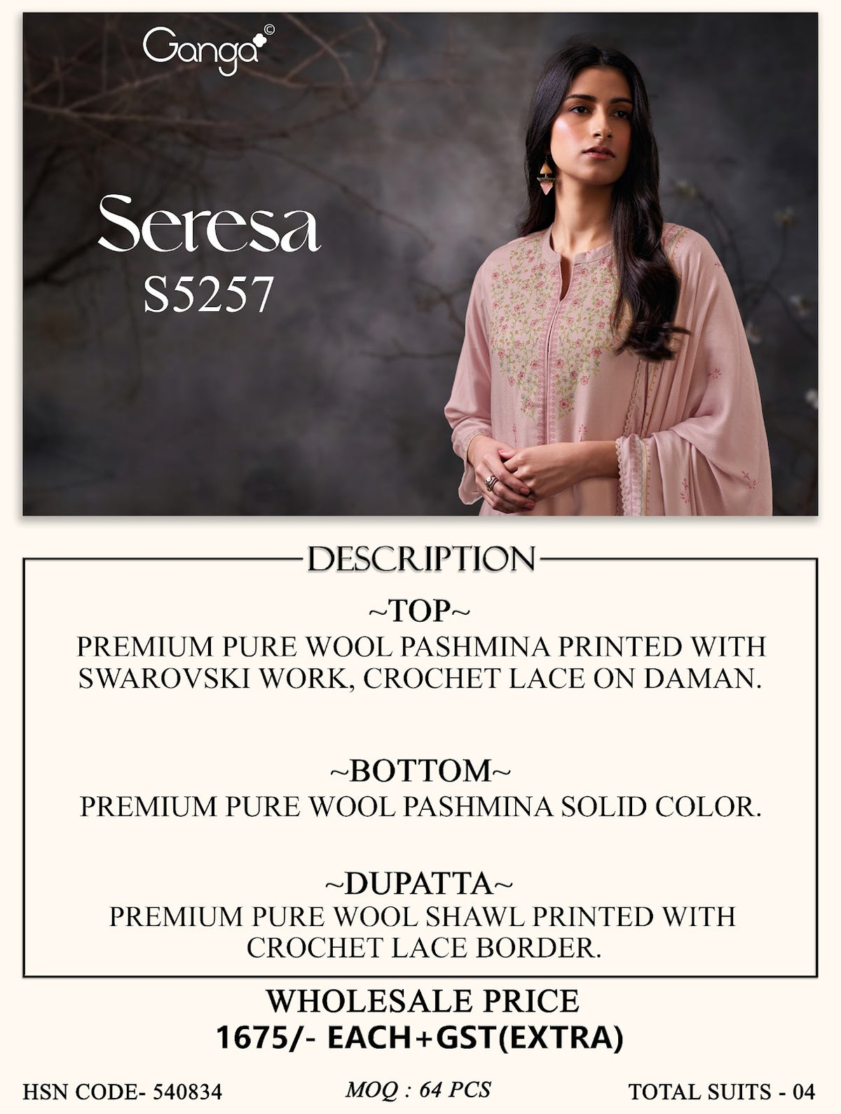 Seresa S5257 Ganga Wool Pashmina Suits Supplier Ahmedabad