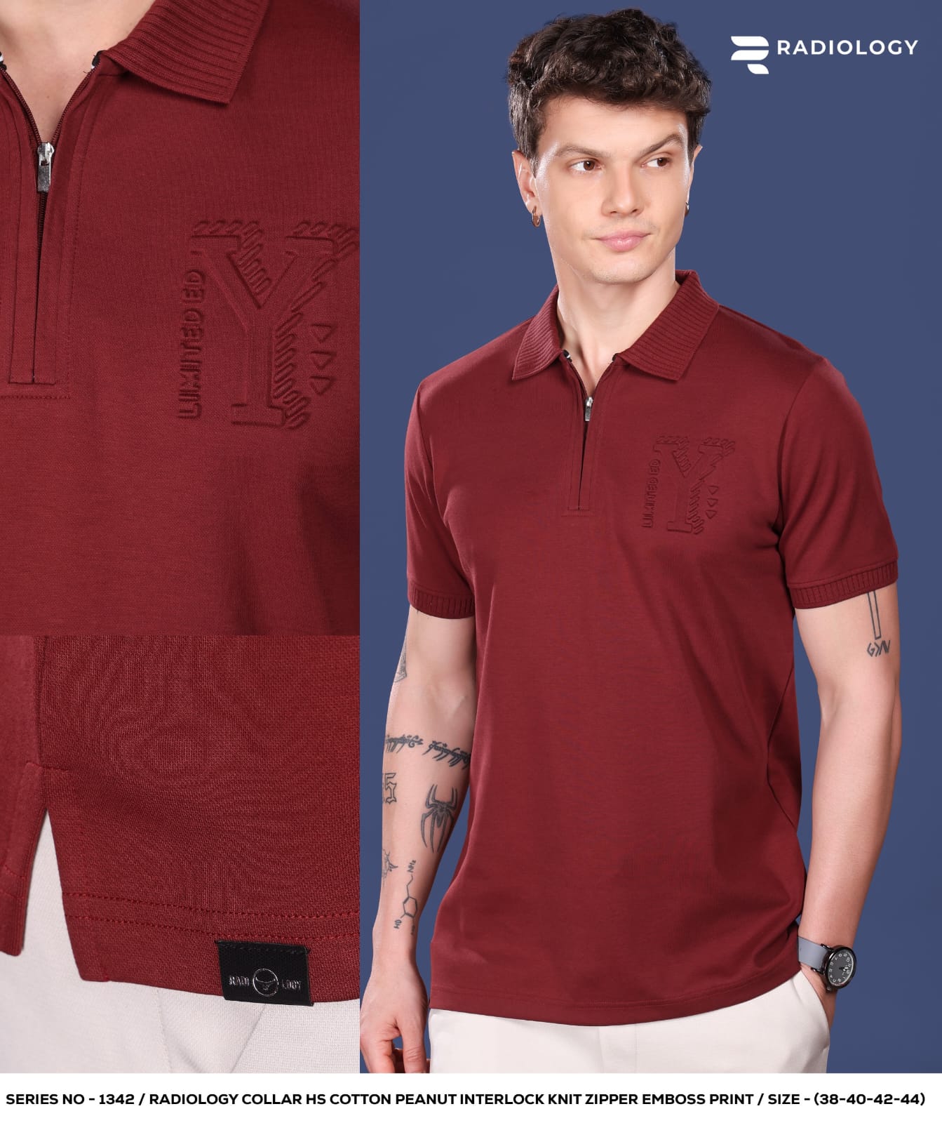 Series 1342 Collar Zip Radiology Cotton Mens Tshirts Wholesaler Gujarat