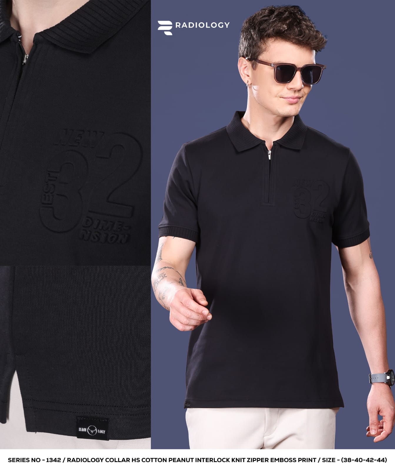 Series 1342 Collar Zip Radiology Cotton Mens Tshirts Wholesaler Gujarat