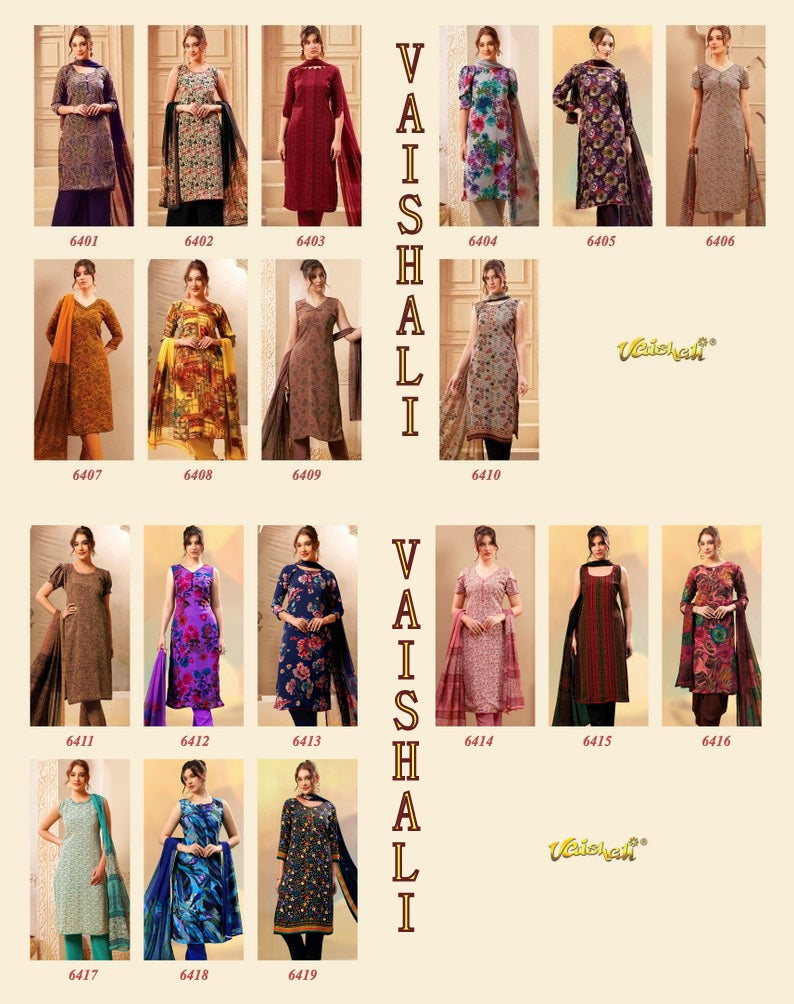 Series 6400 Vaishali Fashions Crape Pant Style Suits Exporter Gujarat
