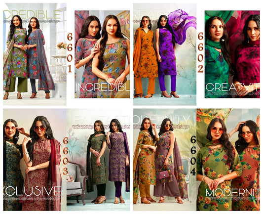 Series 6600 Vaishali Fashions Crape Printed Pant Style Suits Exporter India