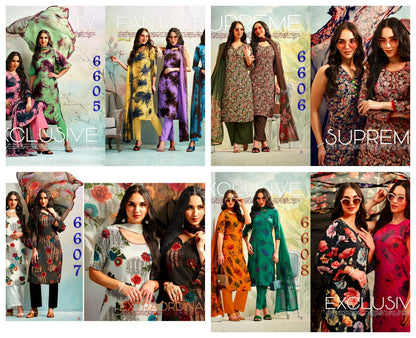 Series 6600 Vaishali Fashions Crape Printed Pant Style Suits Exporter India