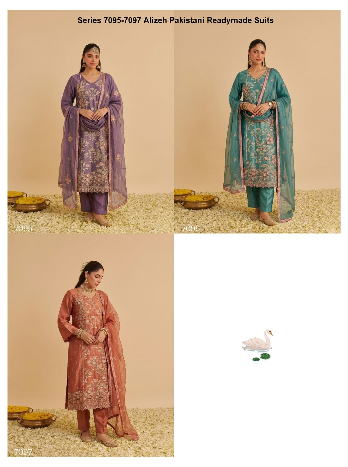 Series 7095-7097 Alizeh Shimmer Silk Pakistani Readymade Suits Wholesale Price