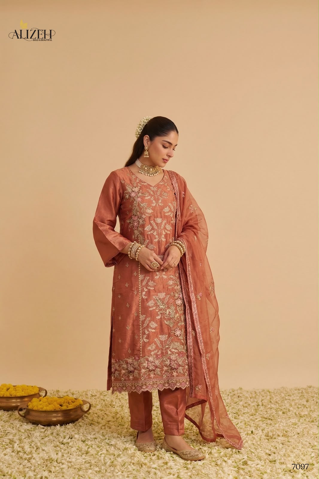 Series 7095-7097 Alizeh Shimmer Silk Pakistani Readymade Suits Wholesale Price