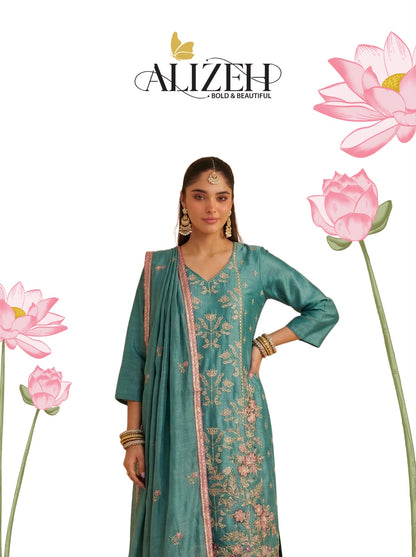 Series 7095-7097 Alizeh Shimmer Silk Pakistani Readymade Suits Wholesale Price