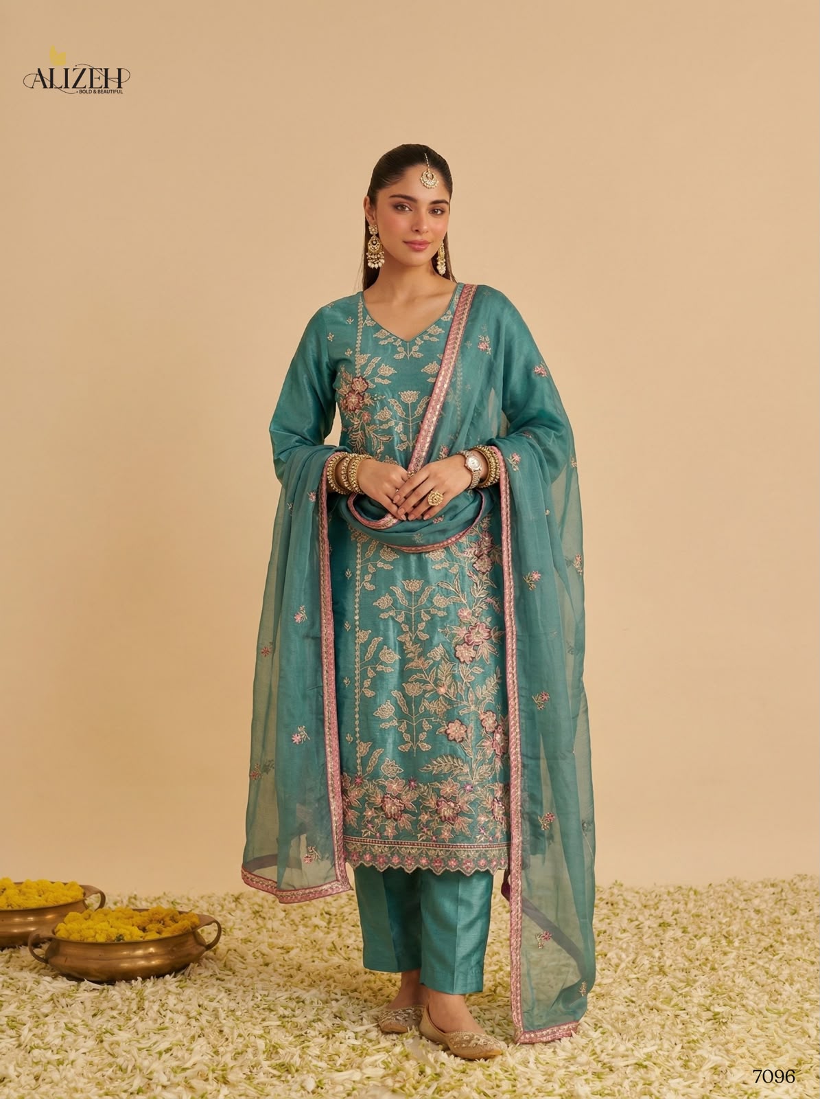 Series 7095-7097 Alizeh Shimmer Silk Pakistani Readymade Suits Wholesale Price
