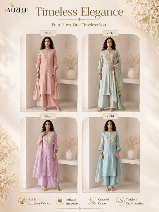 Series 7106-7109 Alizeh Roman Silk Readymade Suits Manufacturer Gujarat
