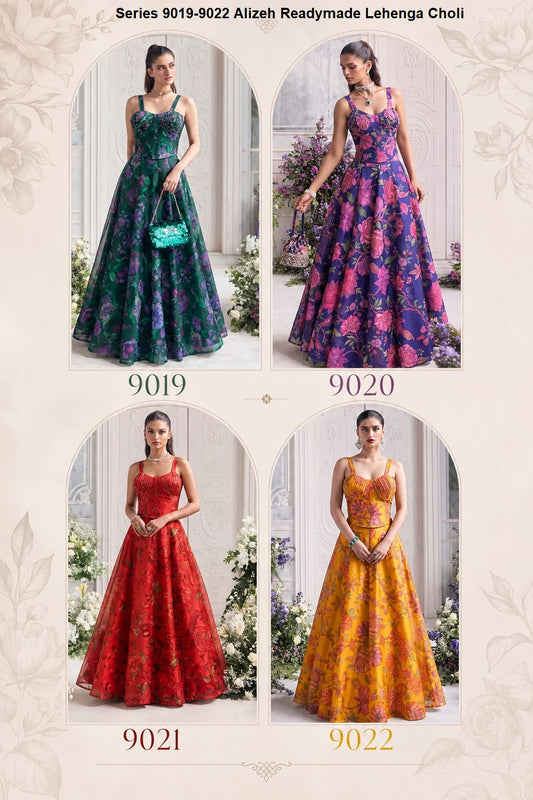 Series 9019-9022 Alizeh Tabby Organza Readymade Lehenga Choli Exporter