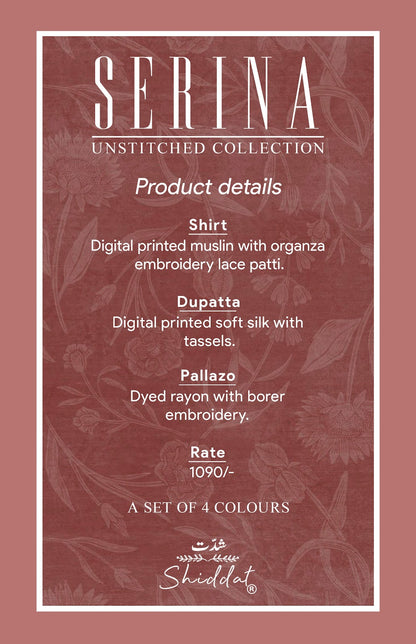 Serina 1003 Shiddat Muslin Pant Style Suits Exporter Ahmedabad