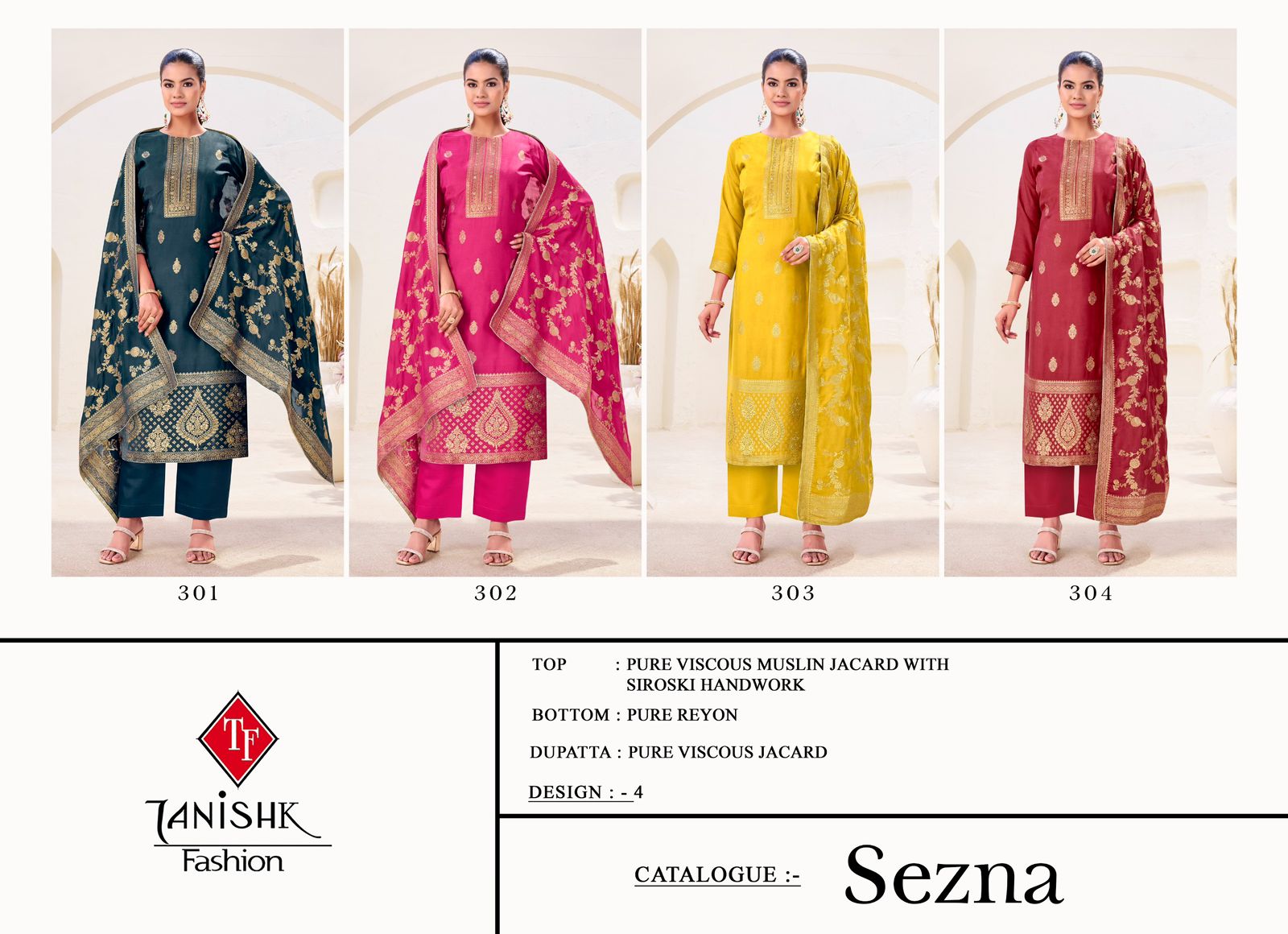 Sezna Tanishk Fashion Muslin Jacquard Pant Style Suits Wholesaler Gujarat