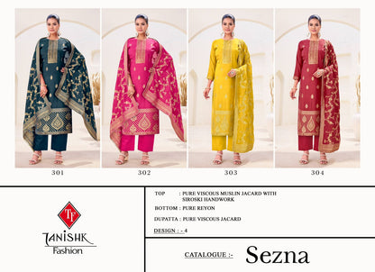 Sezna Tanishk Fashion Muslin Jacquard Pant Style Suits Wholesaler Gujarat