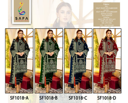 Sf-1018-Abcd Safa Creation Velvet Suits Supplier Gujarat
