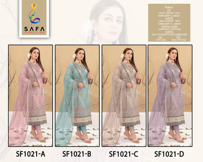 Sf-1021Abcd Safa Creation Georgette Pakistani Salwar Suits Supplier India