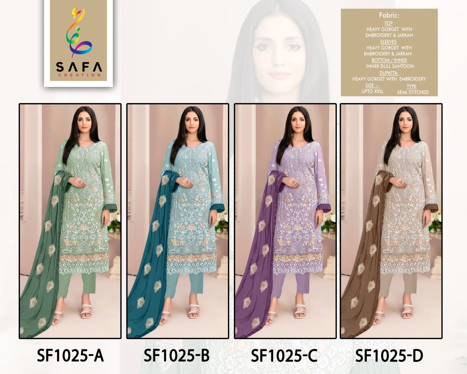 Sf 1025 Safa Creation Georgette Pakistani Salwar Suits Supplier
