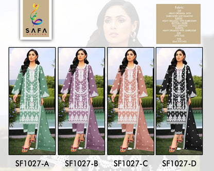 Sf 1027Abcd Safa Creation Organza Pakistani Salwar Suits Wholesaler