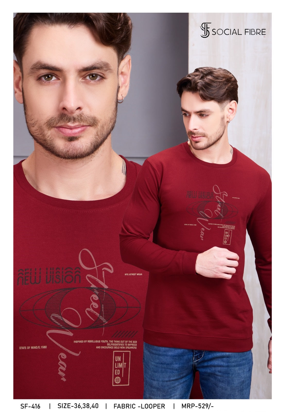 Sf 416 Social Fibre Cotton Looper Mens Tshirts Supplier Ahmedabad