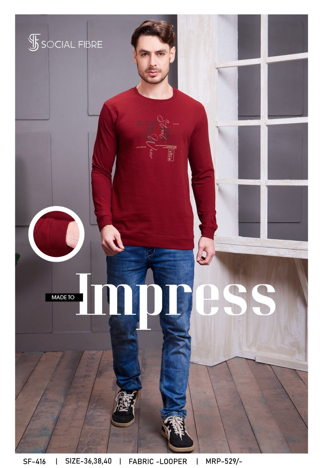 Sf 416 Social Fibre Cotton Looper Mens Tshirts Supplier Ahmedabad