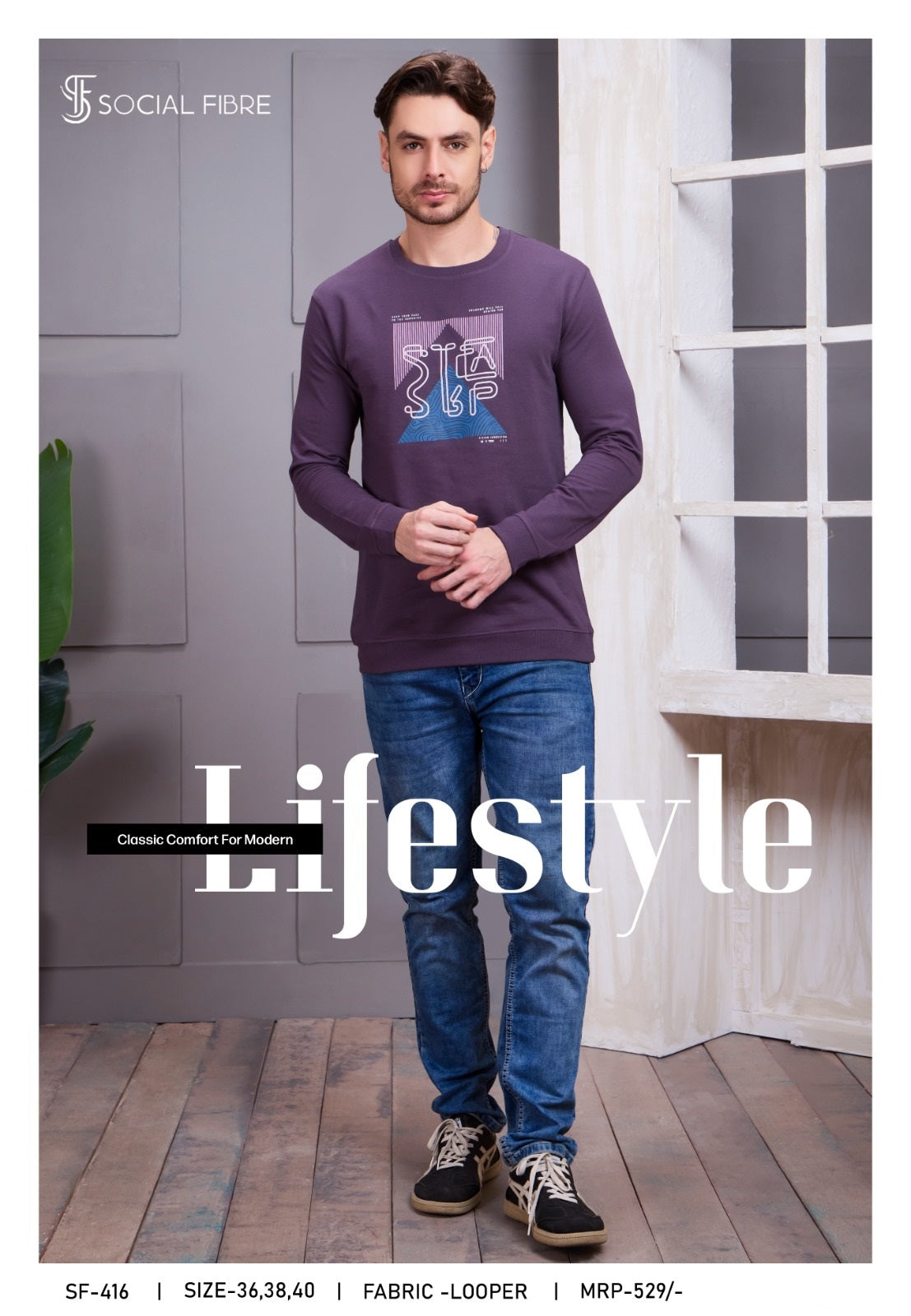 Sf 416 Social Fibre Cotton Looper Mens Tshirts Supplier Ahmedabad