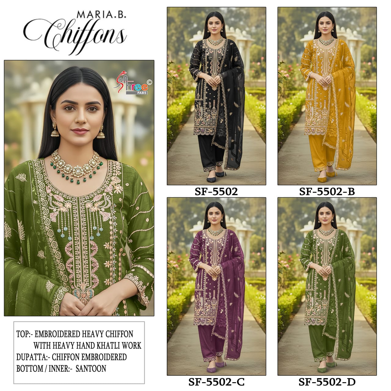 Sf 5502 Shree Fabs Chiffon Pakistani Salwar Suits Exporter