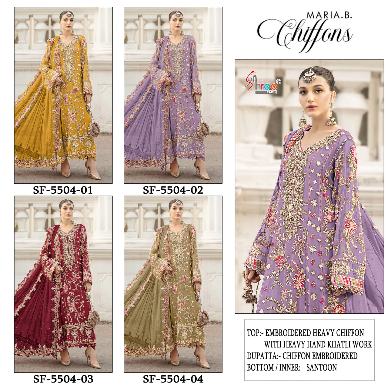 Sf 5504 01-04 Shree Fabs Chiffon Pakistani Salwar Suits Manufacturer India