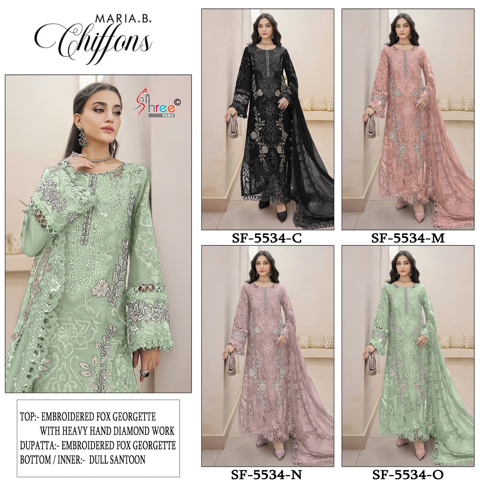 Sf 5534 Cmno Maria B Chiffons Shree Fabs Fox Georgette Pakistani Salwar Suits Wholesaler Ahmedabad